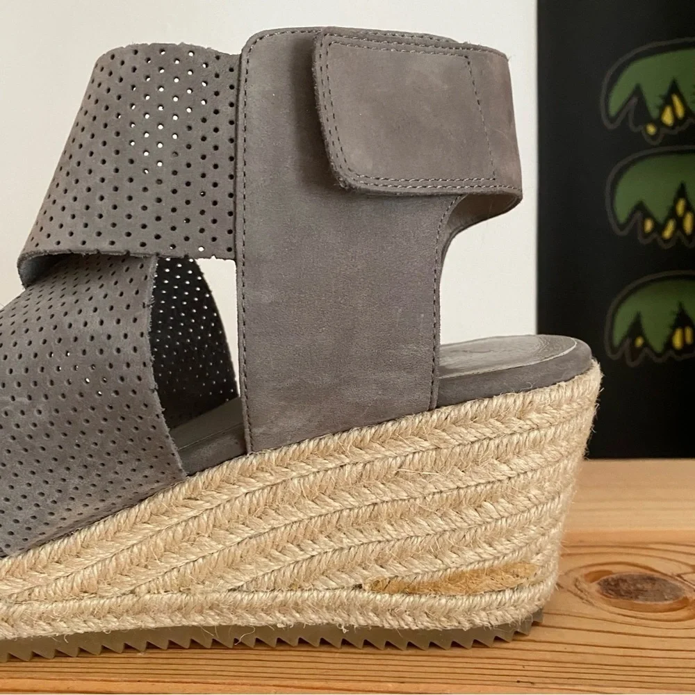 Eileen Fisher Gray Espadrille Willow Wedge 2 Graphite Nubuck Sandals 9 - Picture 9 of 16